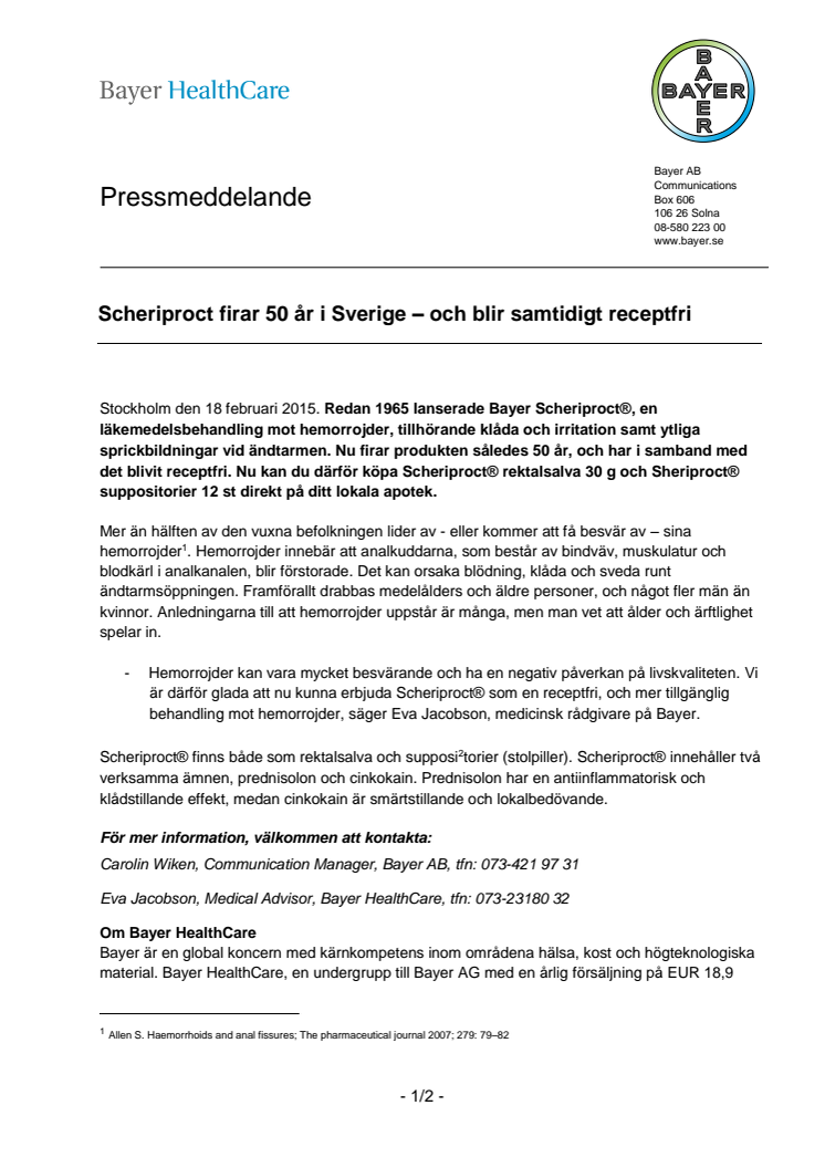 Scheriproct firar 50 år i Sverige – och blir samtidigt receptfri