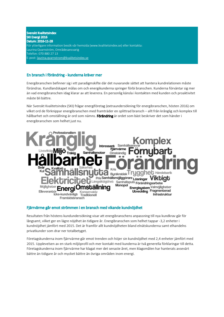 Svenskt Kvalitetsindex om Energibranschen 2016