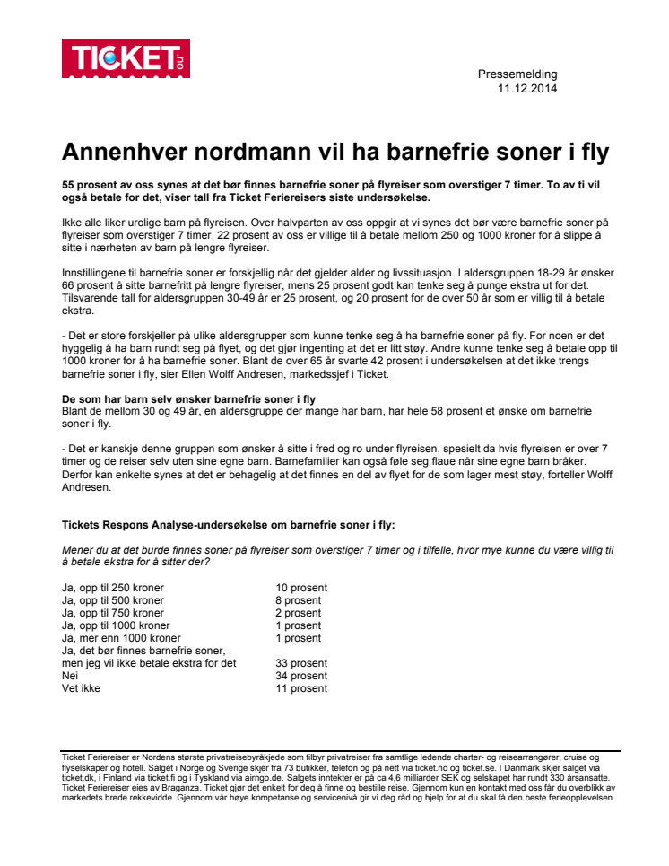 Annenhver nordmann vil ha barnefrie soner i fly