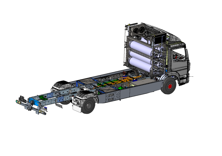 PH2P Truck Technische Zeichnung mit waagerechter H2-Tankanordnung 