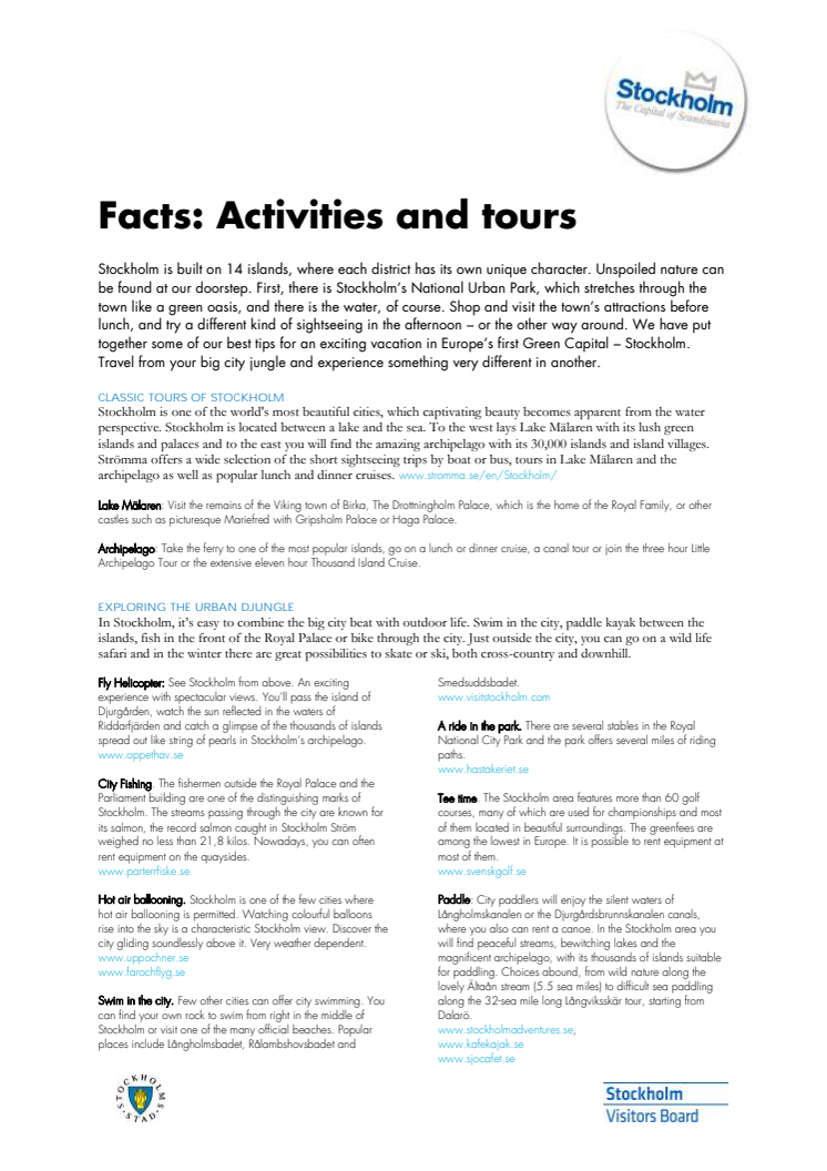 Facts: About activities and tours in Stockholm