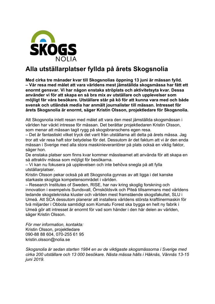 Alla utställarplatser fyllda på årets Skogsnolia
