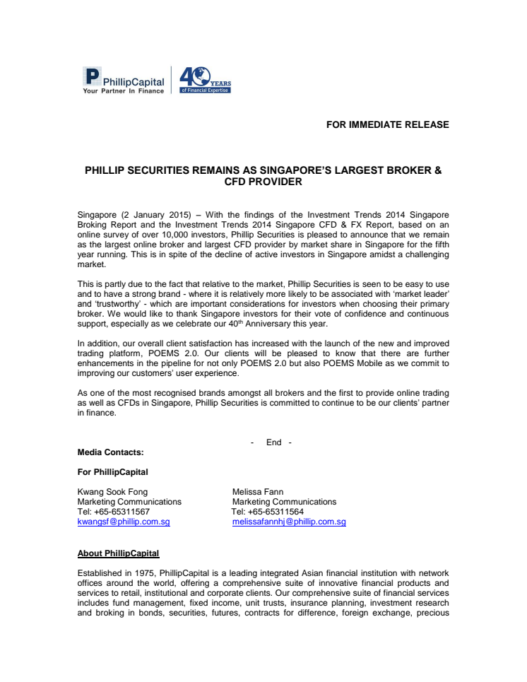 Phillip Securities Remains As Singapore's Largest Broker & CFD Provider