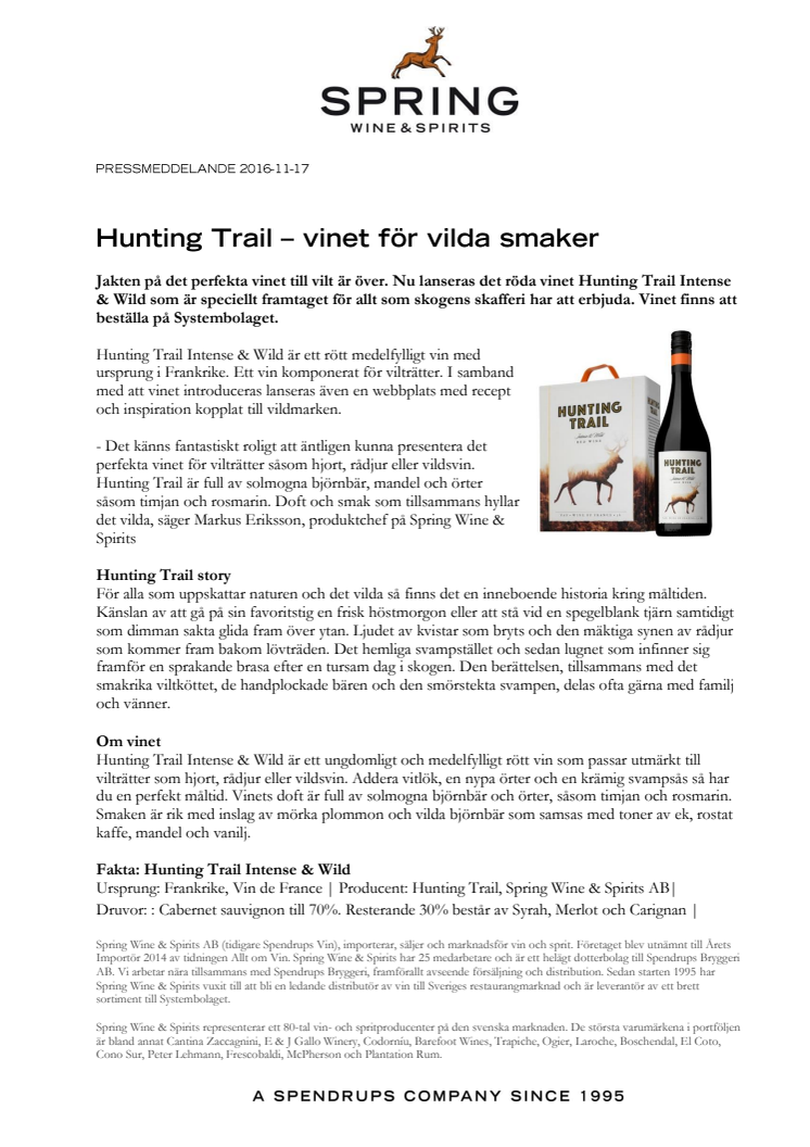 Hunting Trail – vinet för vilda smaker