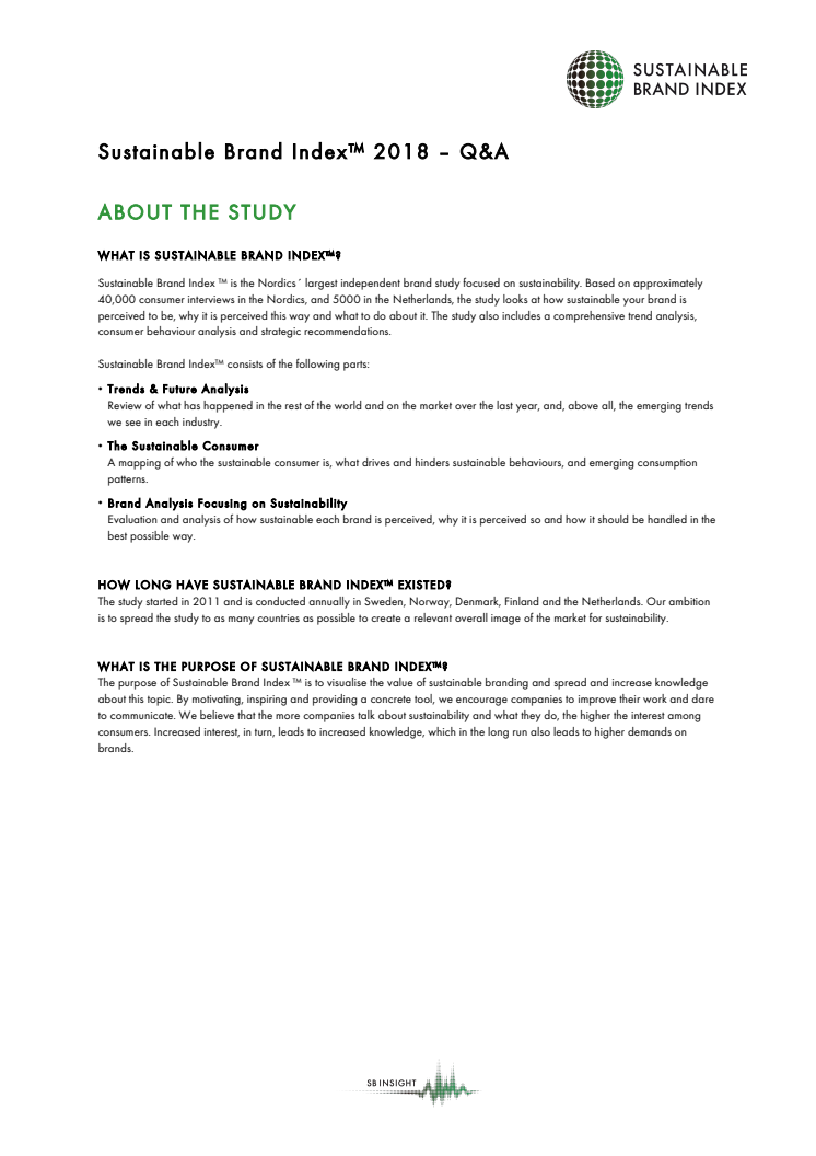 Q&A 2018 Sustainable Brand Index