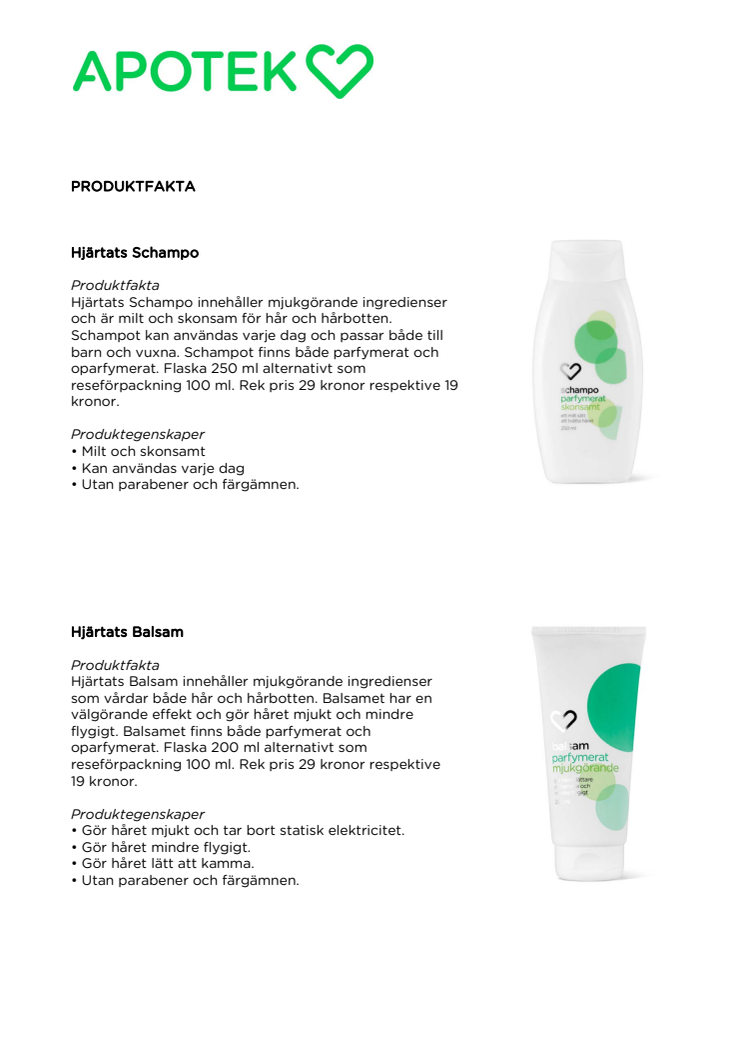 Produktfakta om Apotek Hjärtats egna produkter
