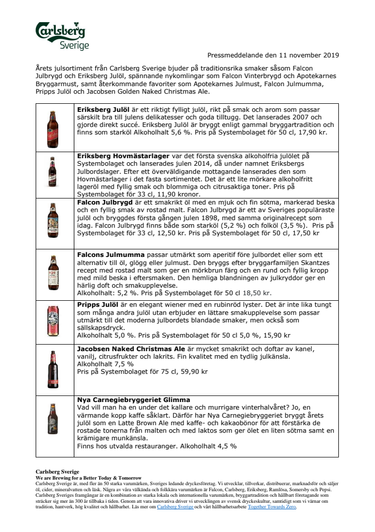 Produktinformation om Carlsberg Sveriges juldrycker