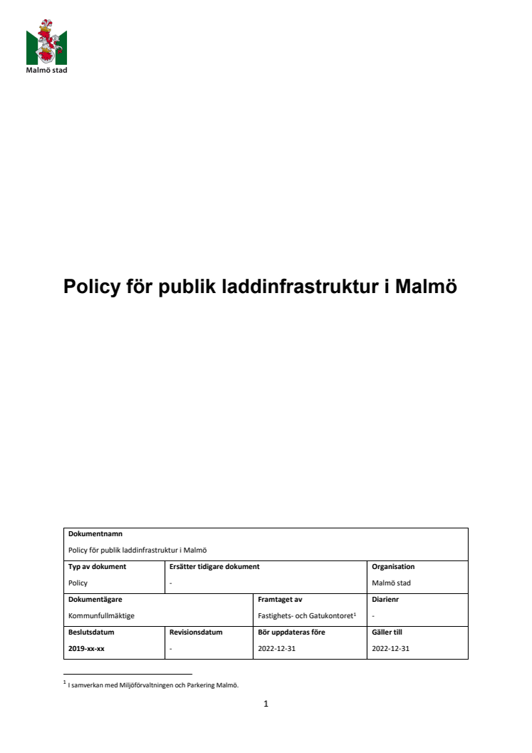 Förslag policy för publik laddinfrastruktur i Malmö