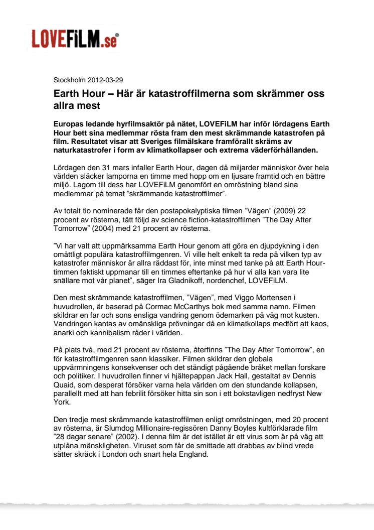 Earth Hour – Här är katastroffilmerna som skrämmer oss allra mest