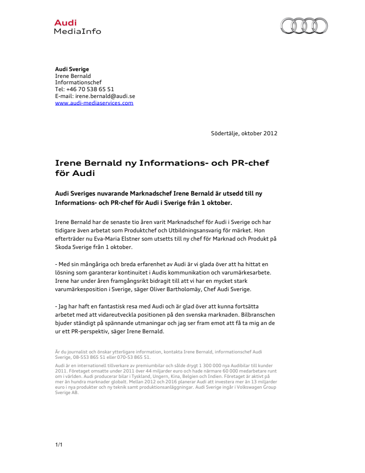 Irene Bernald ny Informations- och PR-chef för Audi