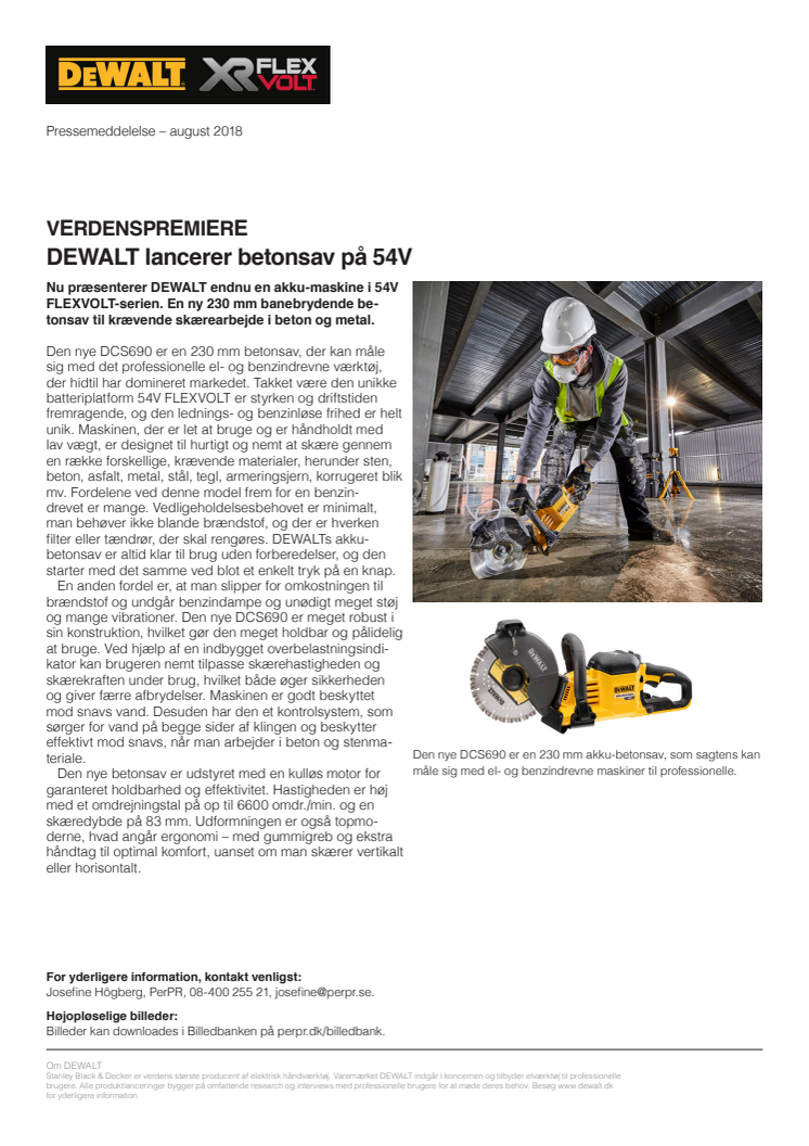 VERDENSPREMIERE - DEWALT lancerer betonsav på 54V 