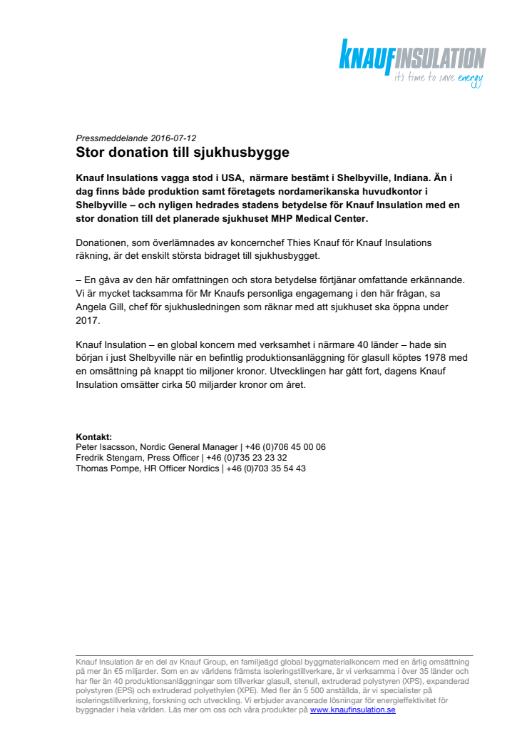 Stor donation till sjukhusbygge 
