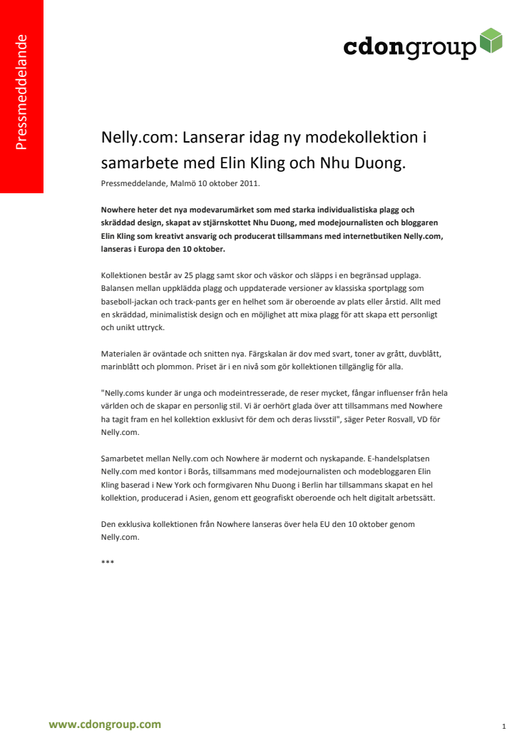 Nelly.com: Lanserar idag ny modekollektion i samarbete med Elin Kling och Nhu Duong