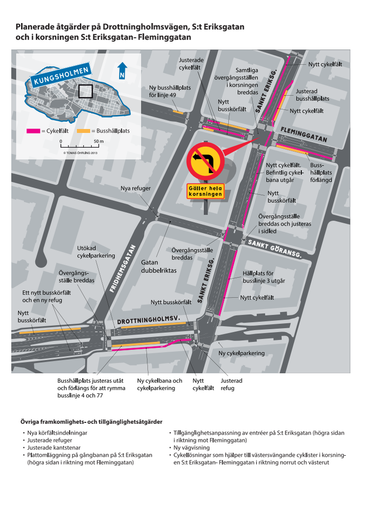 Karta: Planerade åtgärder vid Fridhemsplan