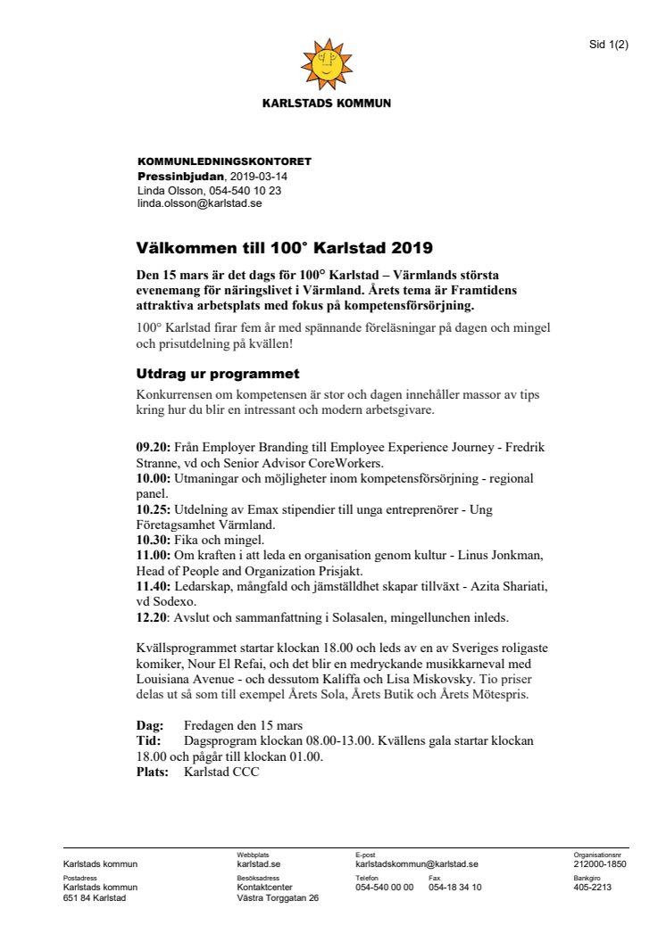 Pressinbjudan: Välkommen till 100° Karlstad 2019 