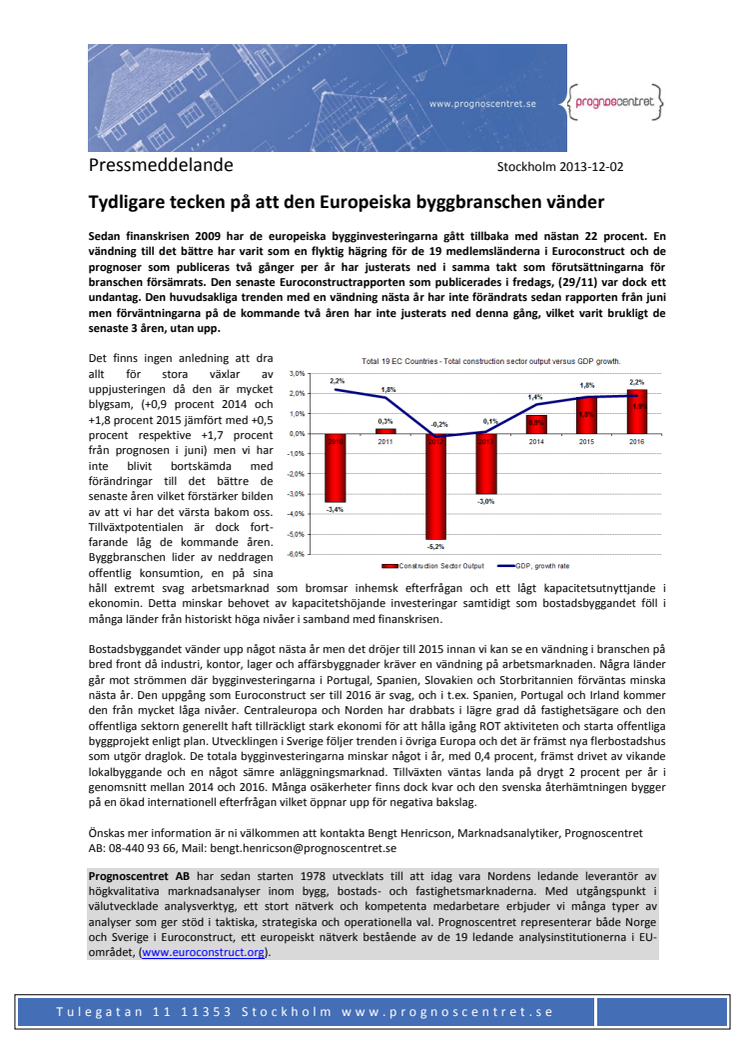 Tydligare tecken på att den Europeiska byggbranschen vänder