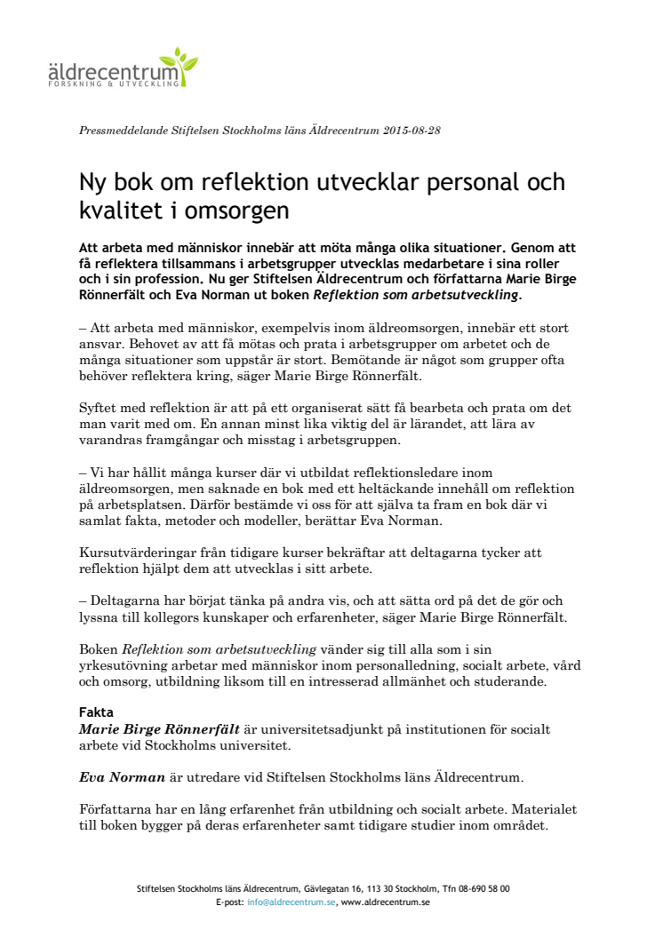 Ny bok om reflektion utvecklar personal och kvalitet i omsorgen