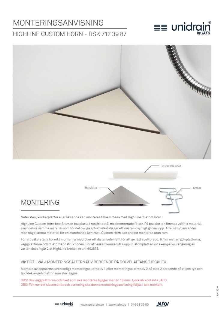 unidrain® Custom Hörn - Monteringsanvisning