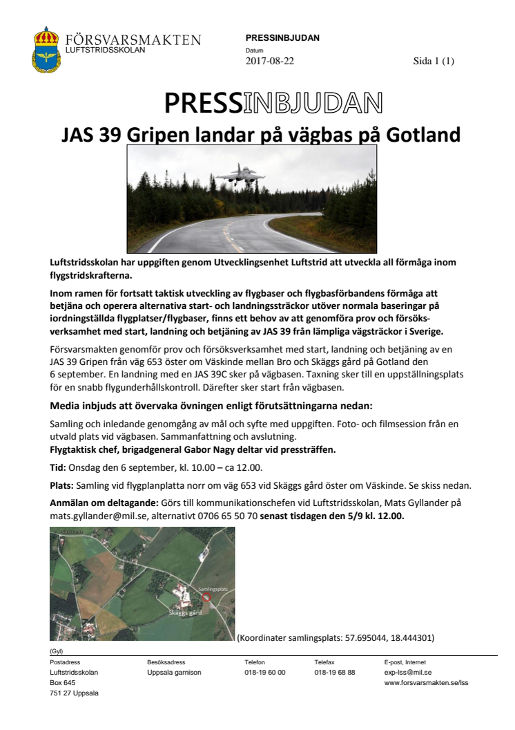 JAS 39 Gripen landar på vägbas på Gotland