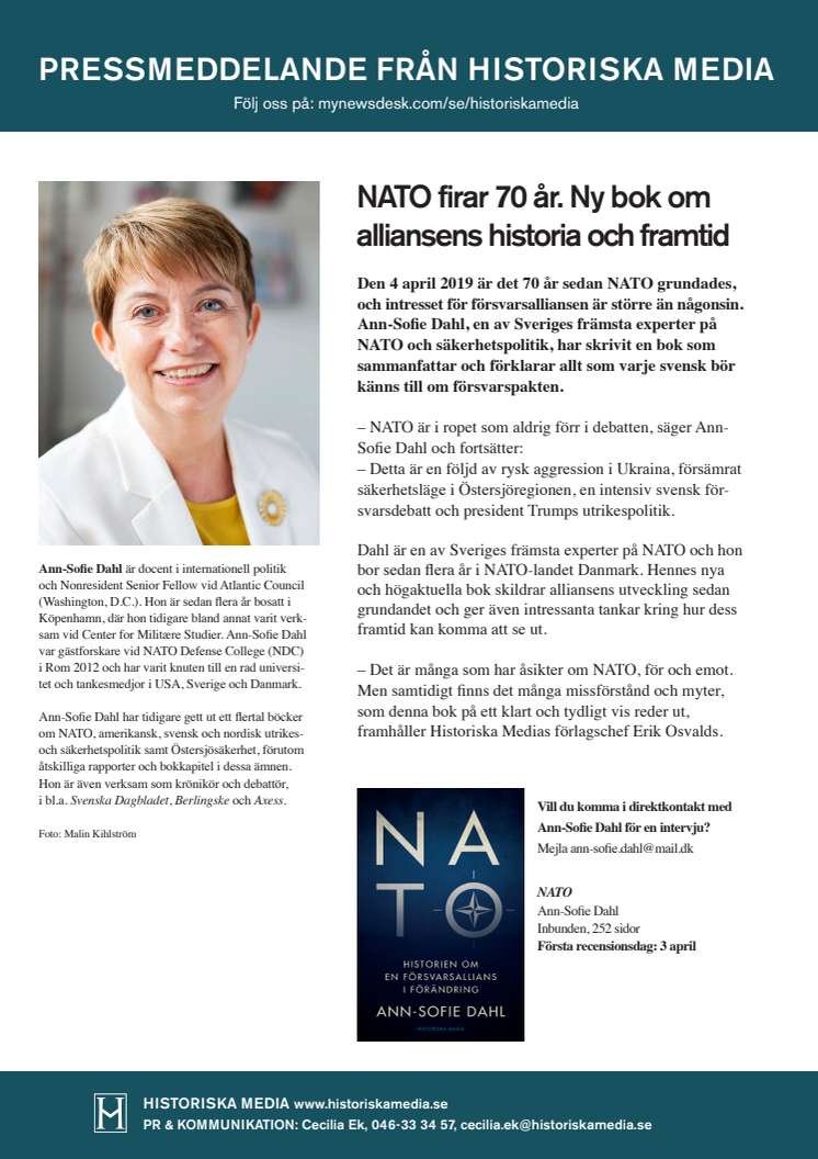 NATO firar 70 år. Ny bok om  alliansens historia och framtid
