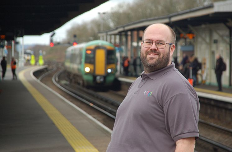 Dave Jones - The Great British Railway Adventure platform train smile