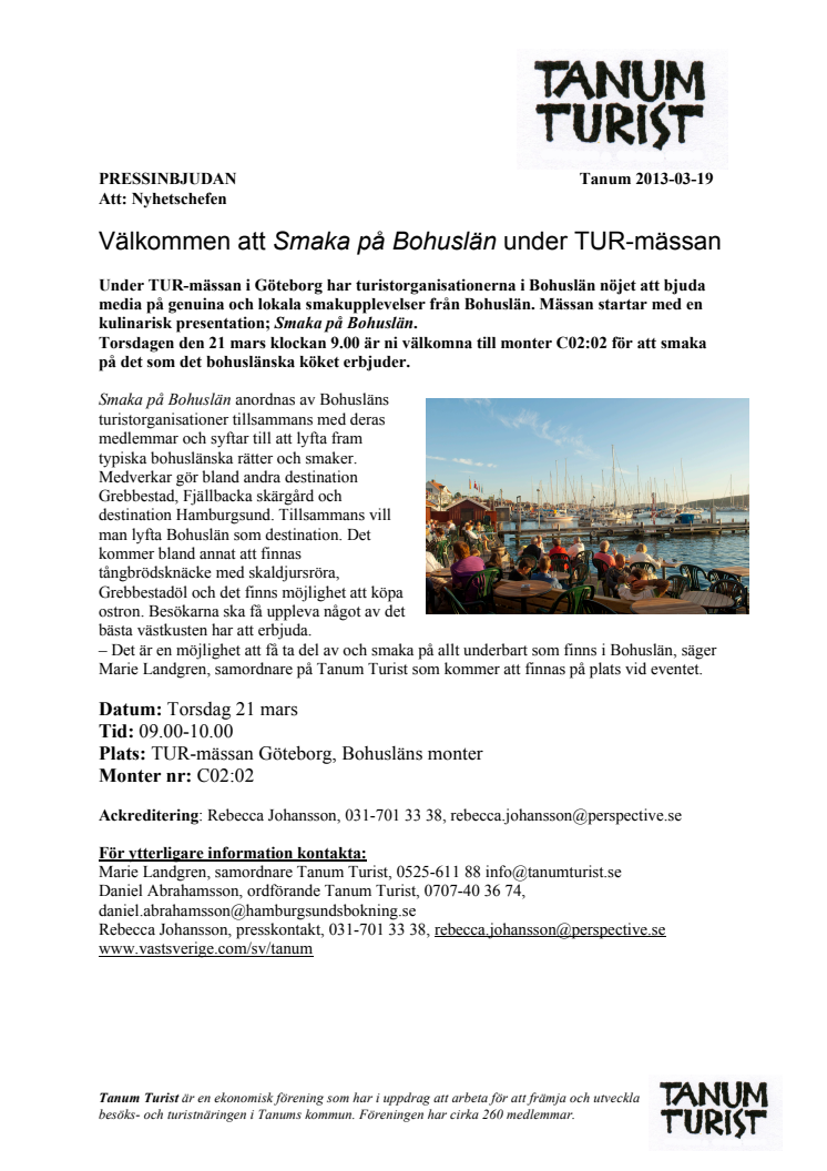 Välkommen att Smaka på Bohuslän under TUR-mässan