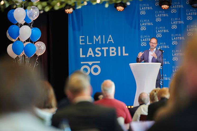 Infrastrukturminister Tomas Eneroth (S) invigningstalar på Elmia Lastbil 2022.