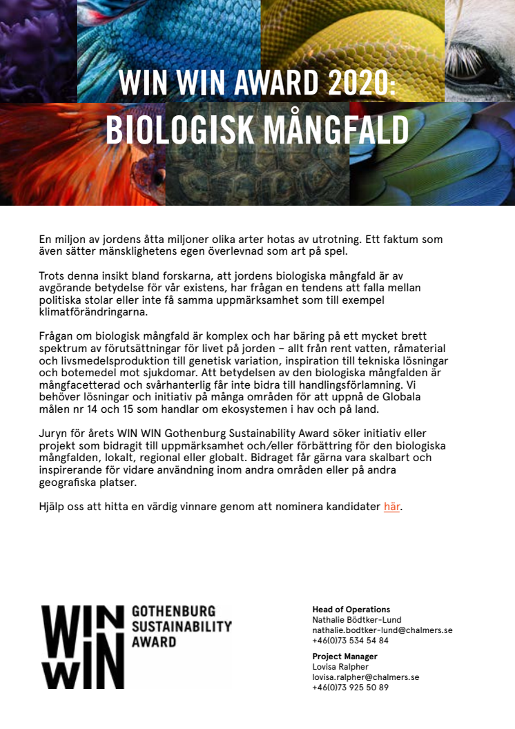 Tema för WIN WIN Award 2020: Biodiversitet
