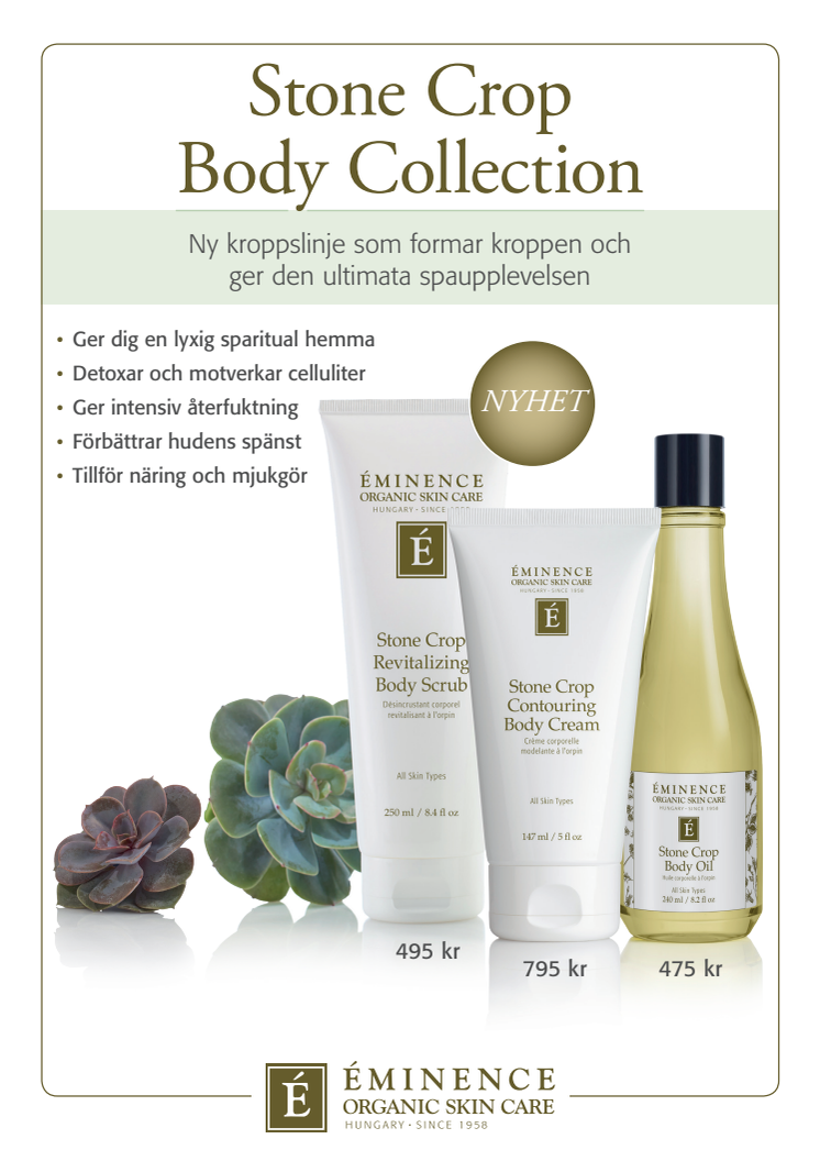 Éminence Organics Stone Crop Body Collection 2019 A4 Skylt