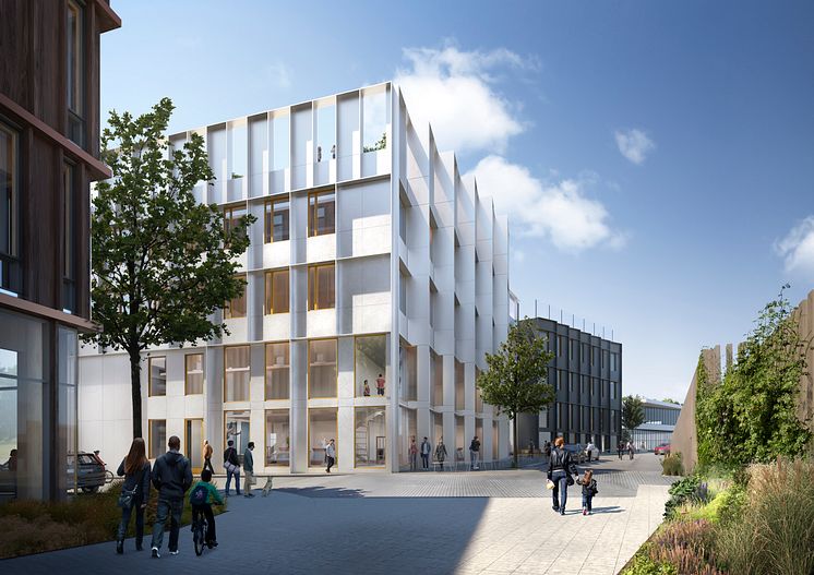 Indigo. Visualisering av byggnaden Indigo där SATS kommer etablera i Nya Hovås. Ritat av White Arkitekter.