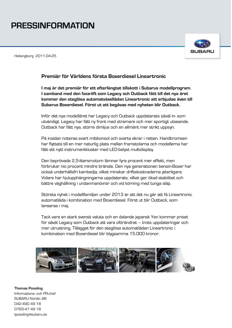 Premiär för Världens första Boxerdiesel Lineartronic