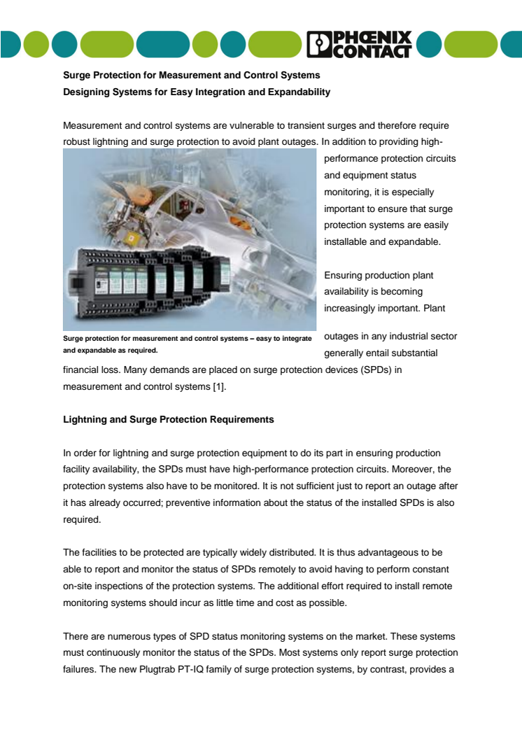 Surge Protection for Measurement and Control Systems: Designing Systems for Easy Integration and Expandability