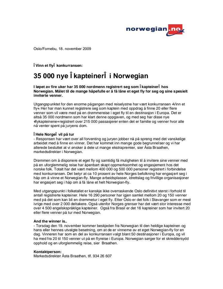 "Vinn et fly"-konkurransen: 35 000 nye "kapteiner" i Norwegian