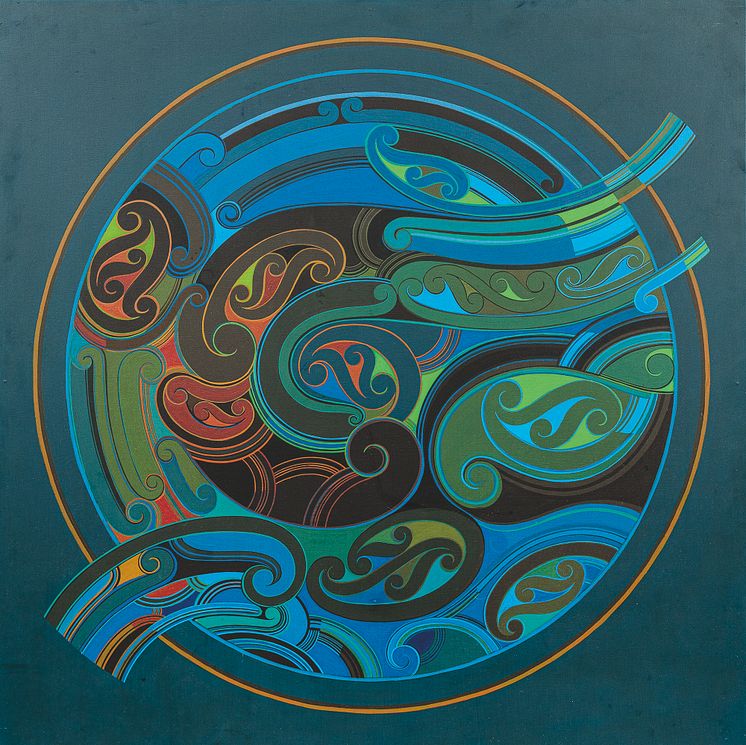 Sandy Adsett, Koiri Series, 1981. Acrylic on board. Collection Sandy Adsett, and Ngāti Pāhauwera, Hastings, New Zealand.