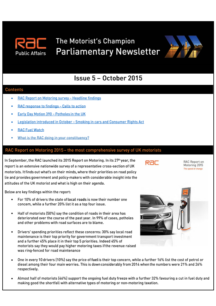 RAC Parliamentary Newsletter #5 - October 2015