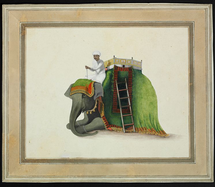 Portræt af en elefant med en elefantpasser, ca. 1800