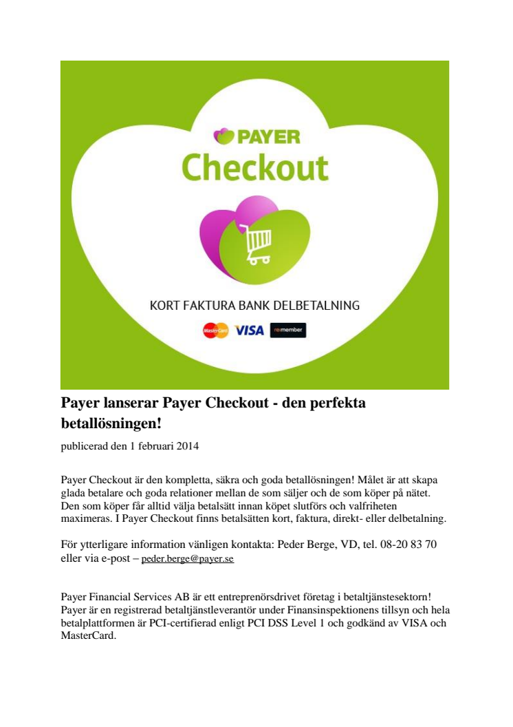 Payer lanserar Payer Checkout - den perfekta betallösningen!