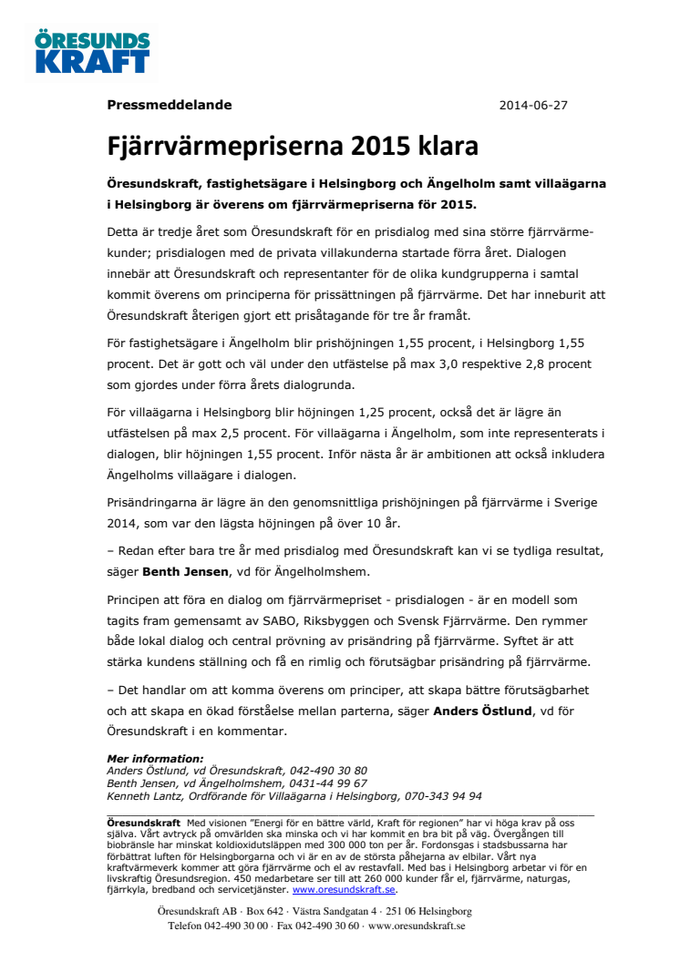 Fjärrvärmepriserna 2015 klara