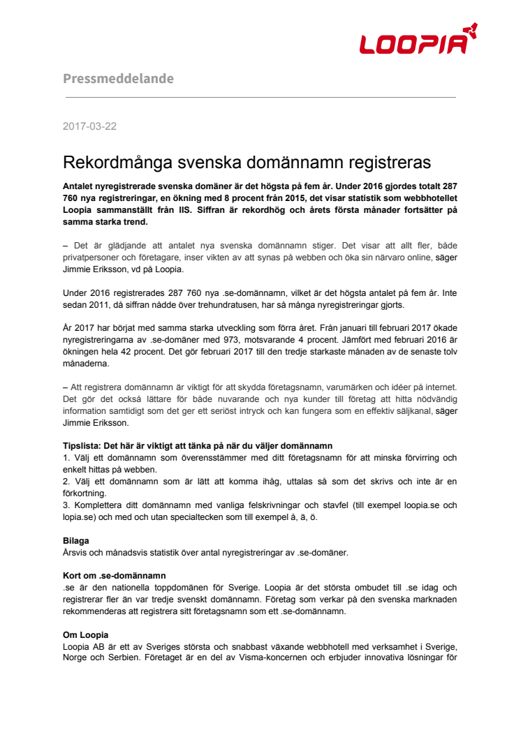 ​Rekordmånga svenska domännamn registreras