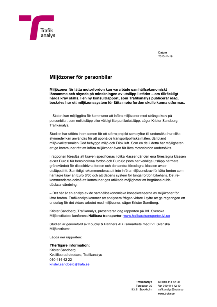 Miljözoner för personbilar