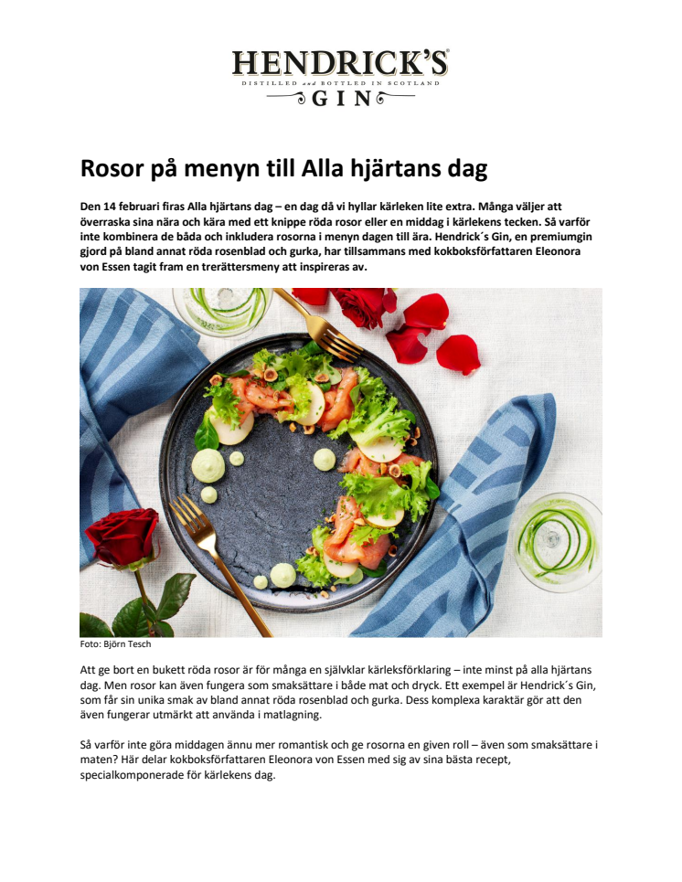 Rosor på menyn till Alla hjärtans dag 