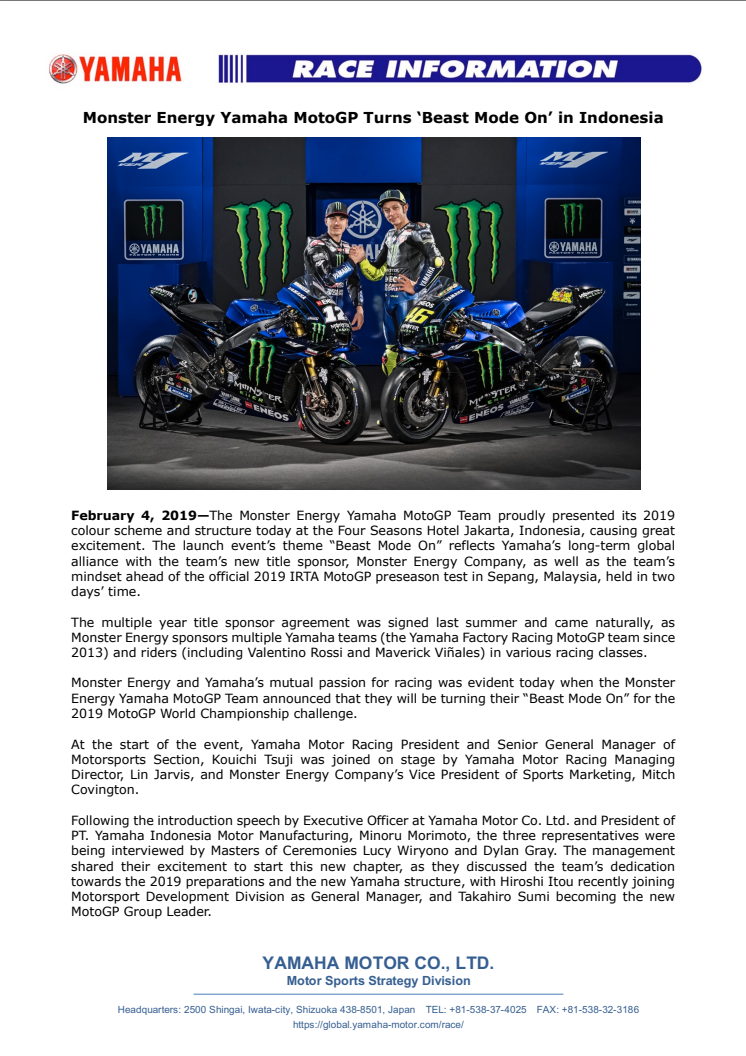 Monster Energy Yamaha MotoGP Turns ‘Beast Mode On’ in Indonesia