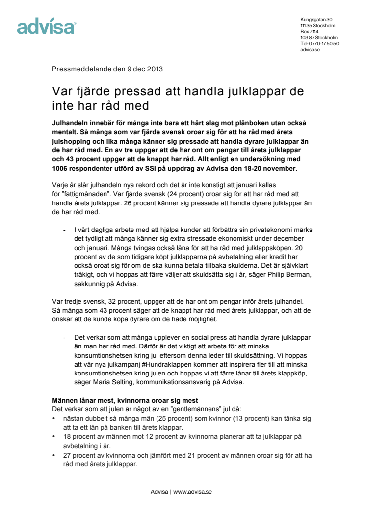 Mer än var fjärde svensk lånade till julklappar