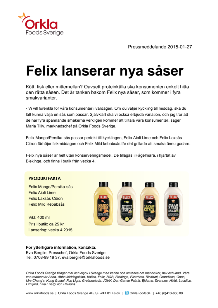 Felix lanserar nya såser