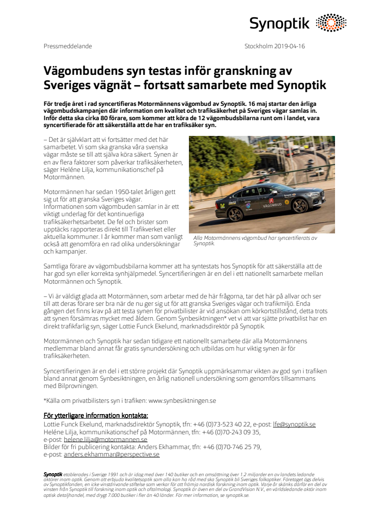 Vägombudens syn testas inför granskning av Sveriges vägnät – fortsatt samarbete med Synoptik