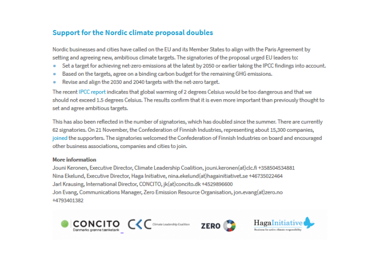 ​Support for the Nordic climate proposal doubles