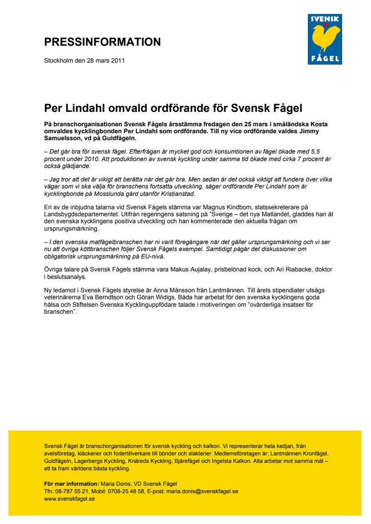 Per Lindahl omvald ordförande för Svensk Fågel
