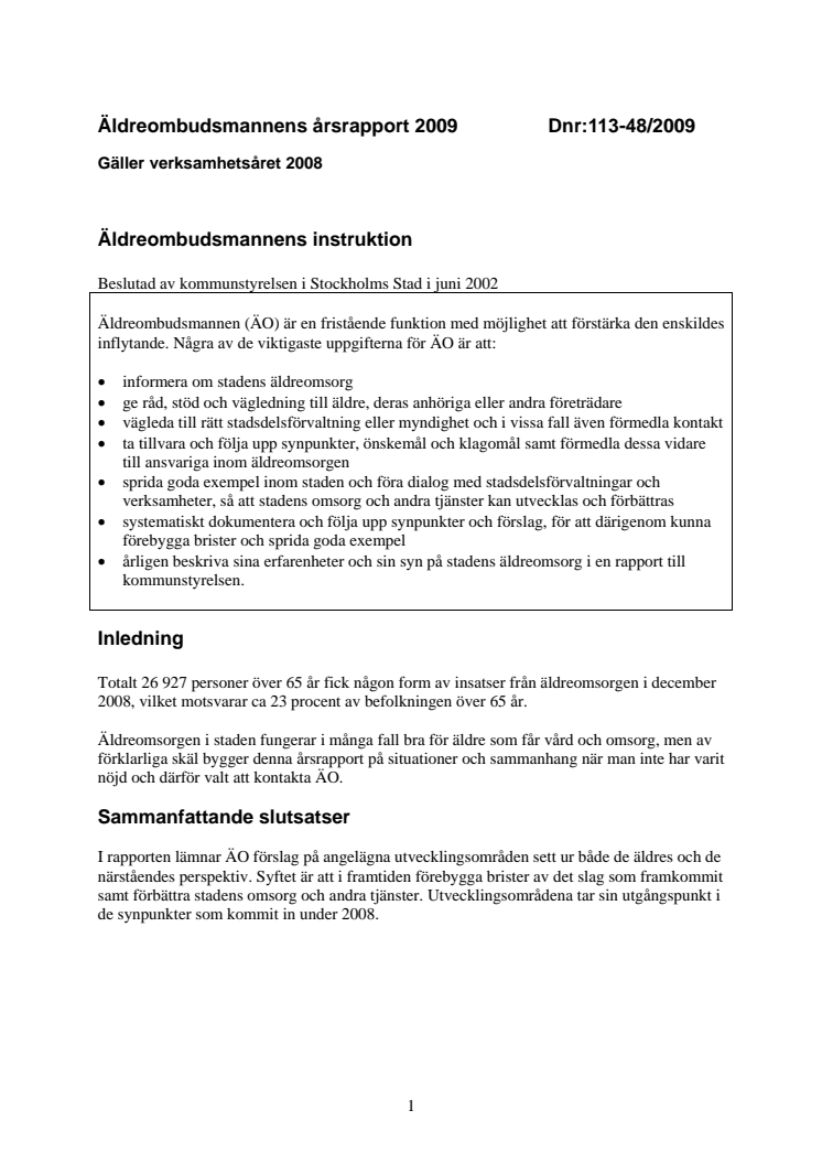 Äldreomsbudsmannens årsrapport 2009