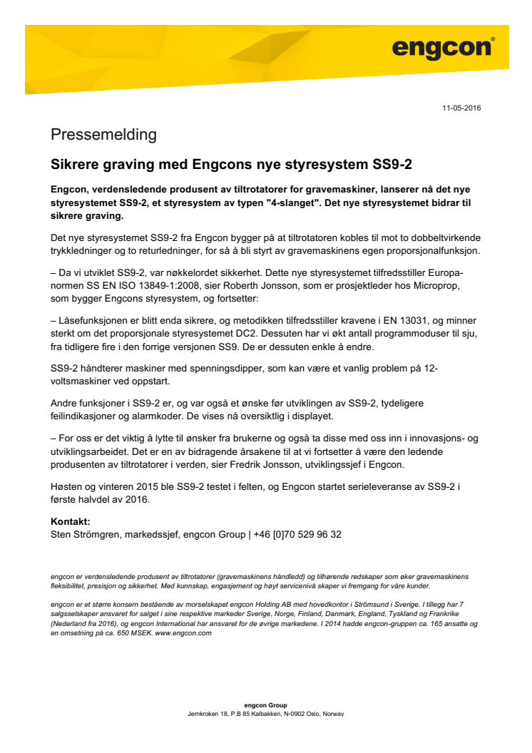 Sikrere graving med Engcons nye styresystem SS9-2