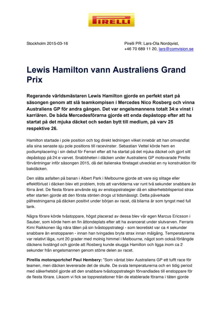 Lewis Hamilton vann Australiens Grand Prix